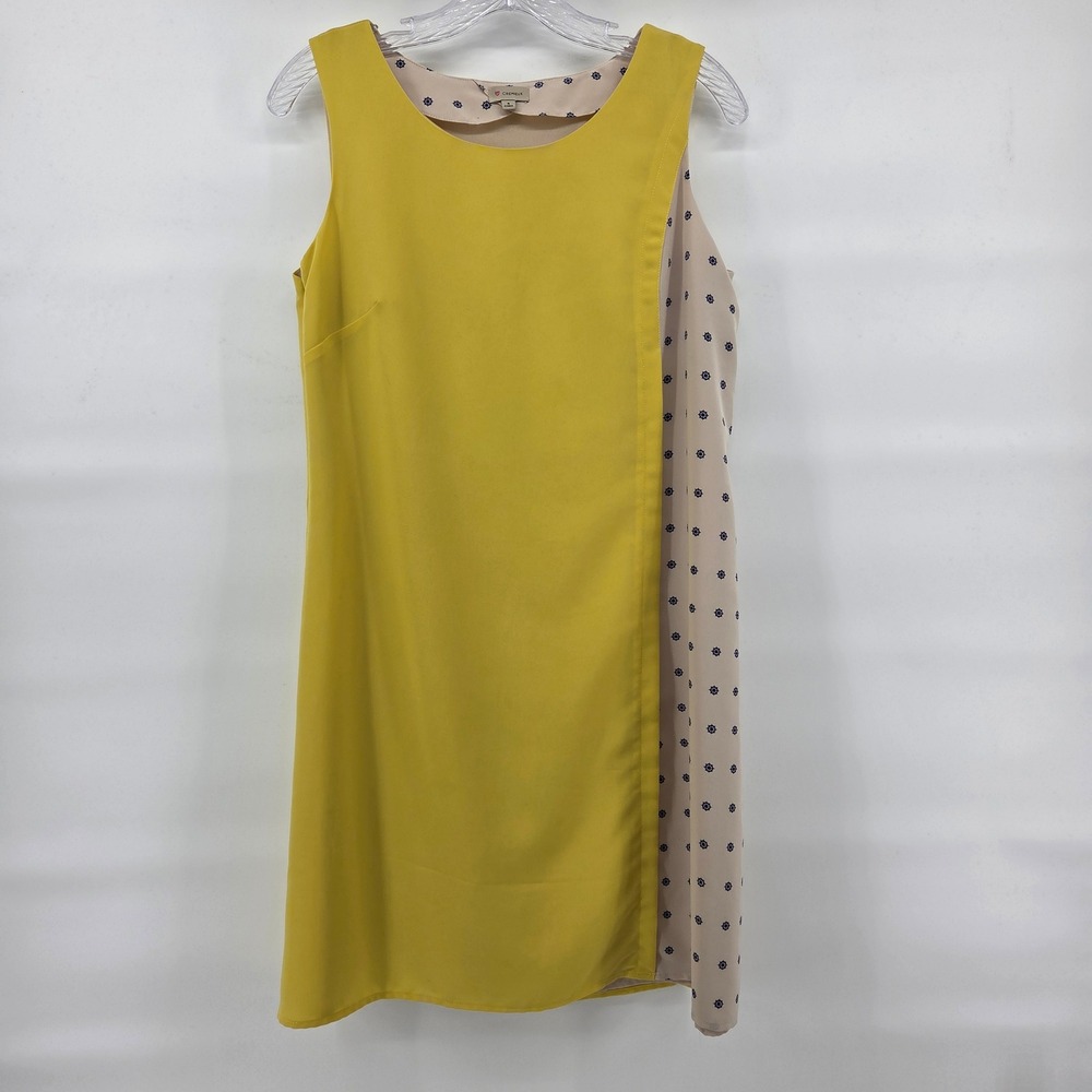 Cremieux Shift Dress 4 Yellow Nautical Helm Print Lined Coastal‎ Preppy